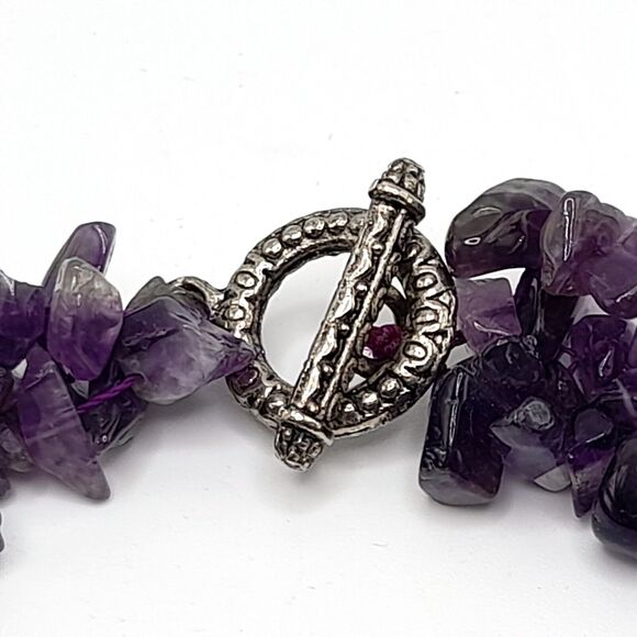 Purple Amethyst Chip Gemstone Collar Necklace, February Birthstone, 19" - Picture 10 of 10